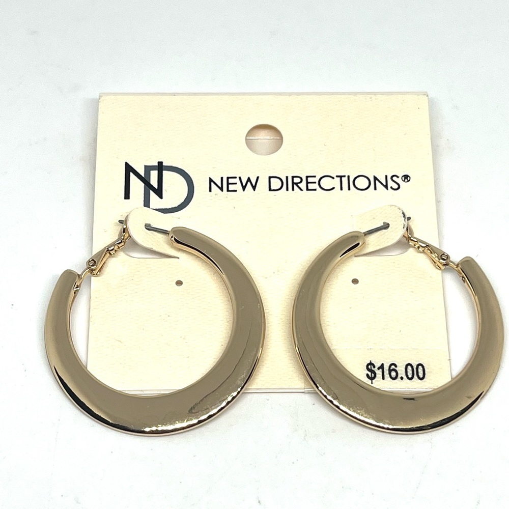 New Directions Gold Tone Hoop Earrings NWT